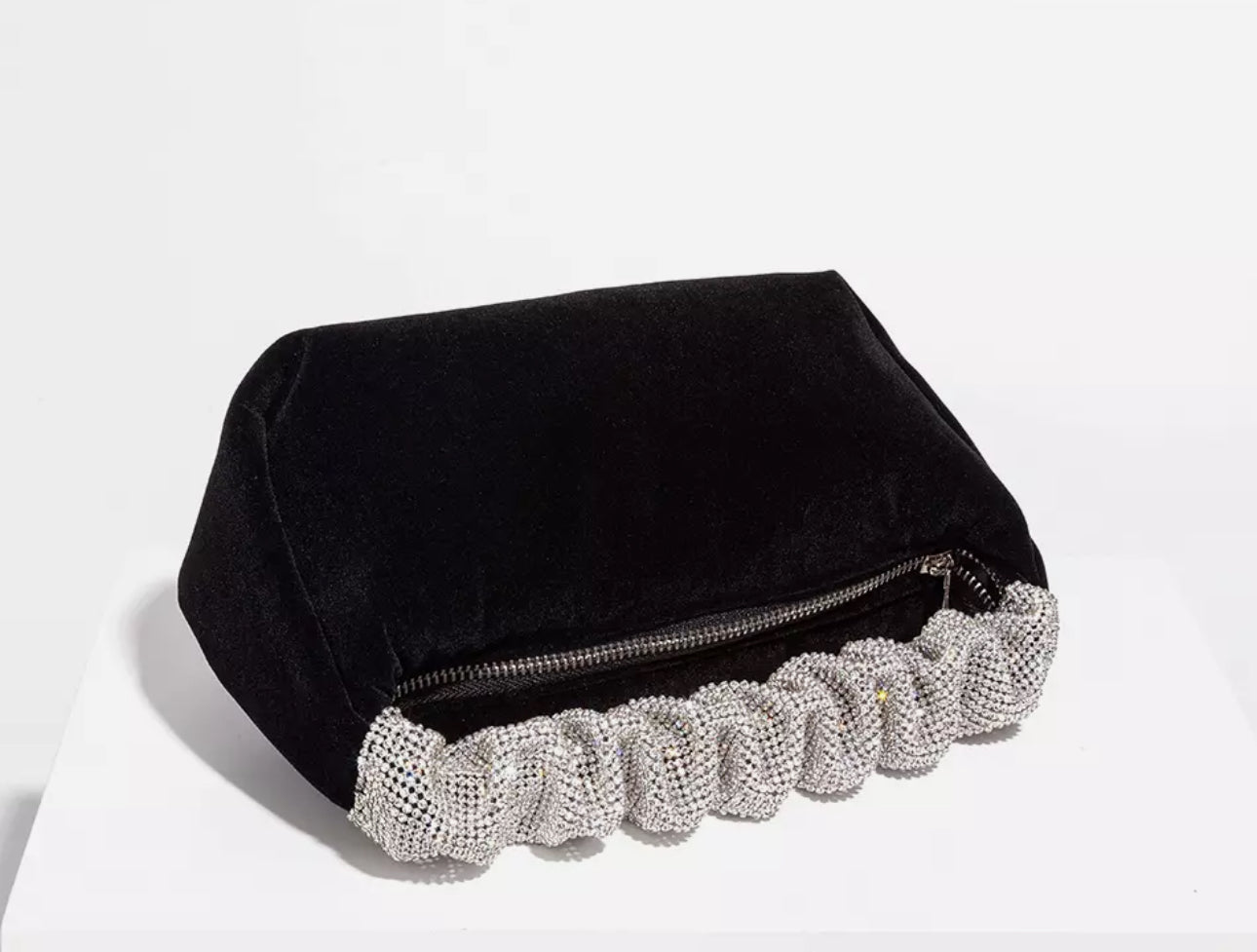 Rhinestone Fold Handle Velvet Handbag