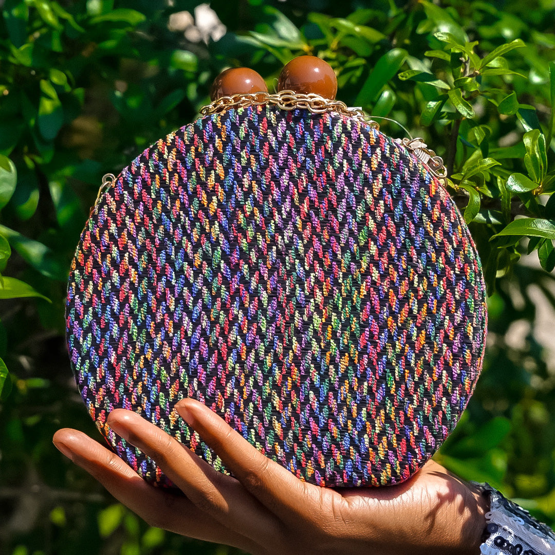 Multicolored Woven Round Clutch Purse