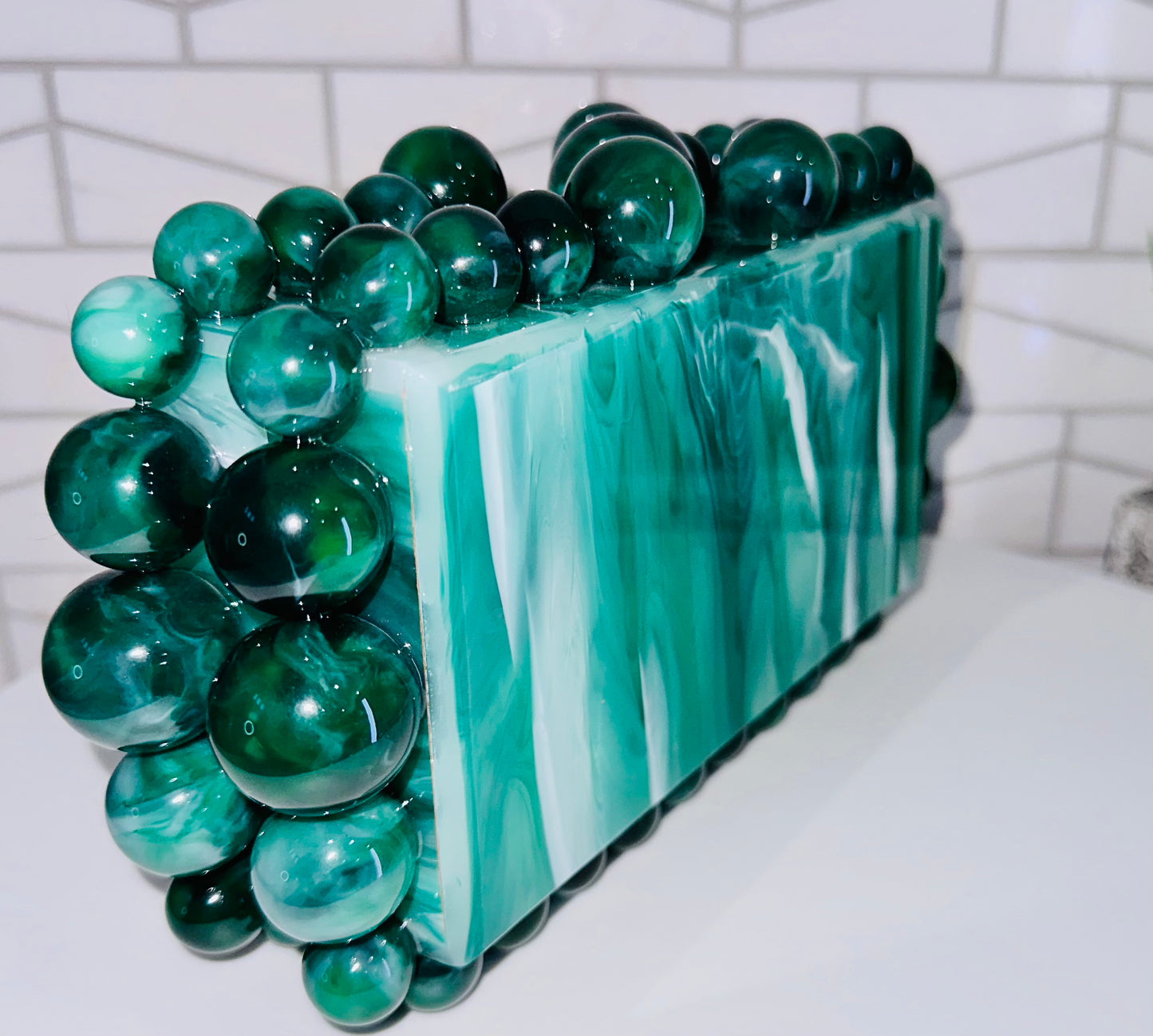 Beaded Acrylic Box Evening Clutch handbag