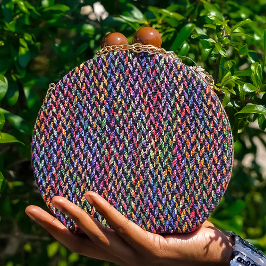 Multicolored Woven Round Clutch Purse